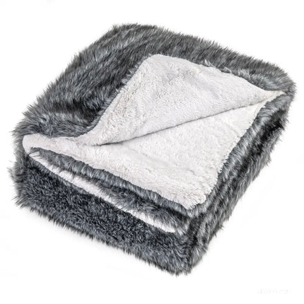 740GSM Soft Plush Fuzzy Luxury Faux Wolf Fur Blanket for Sofa-Gray - Gray - Bedding