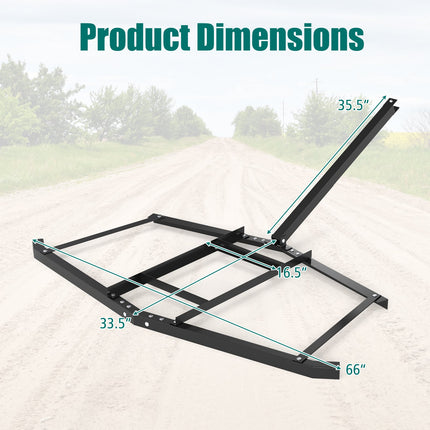 74 inch Wide Driveway Drag Tow Behind Landscape Leveling Rake with Reinforced Bars-Black