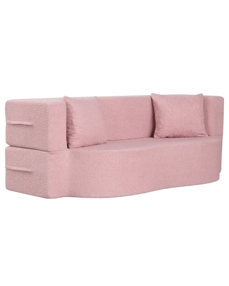 75.5 inch Folding Sofa Bed 2-in-1 Convertible Teddy Fleece Floor Loveseat with 2 Comfortable Pillows-Pink - Pink