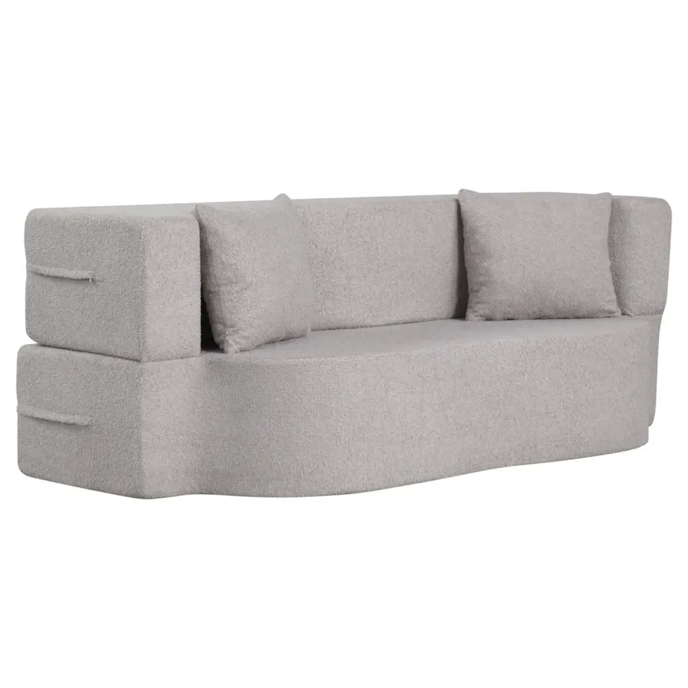 75.5 inch Folding Sofa Bed 2-in-1 Convertible Teddy Fleece Floor Loveseat with 2 Comfortable Pillows-Gray - Gray