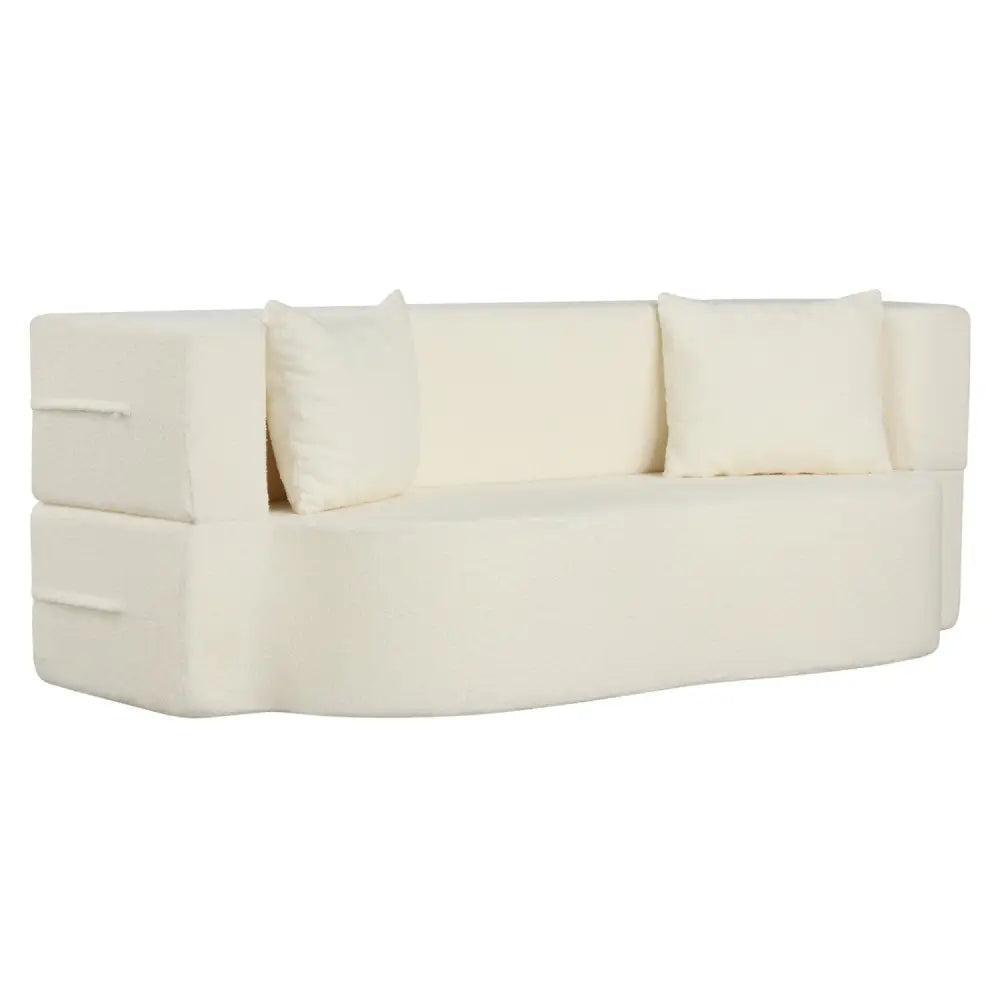 75.5 inch Folding Sofa Bed 2-in-1 Convertible Teddy Fleece Floor Loveseat with 2 Comfortable Pillows-Beige - Beige