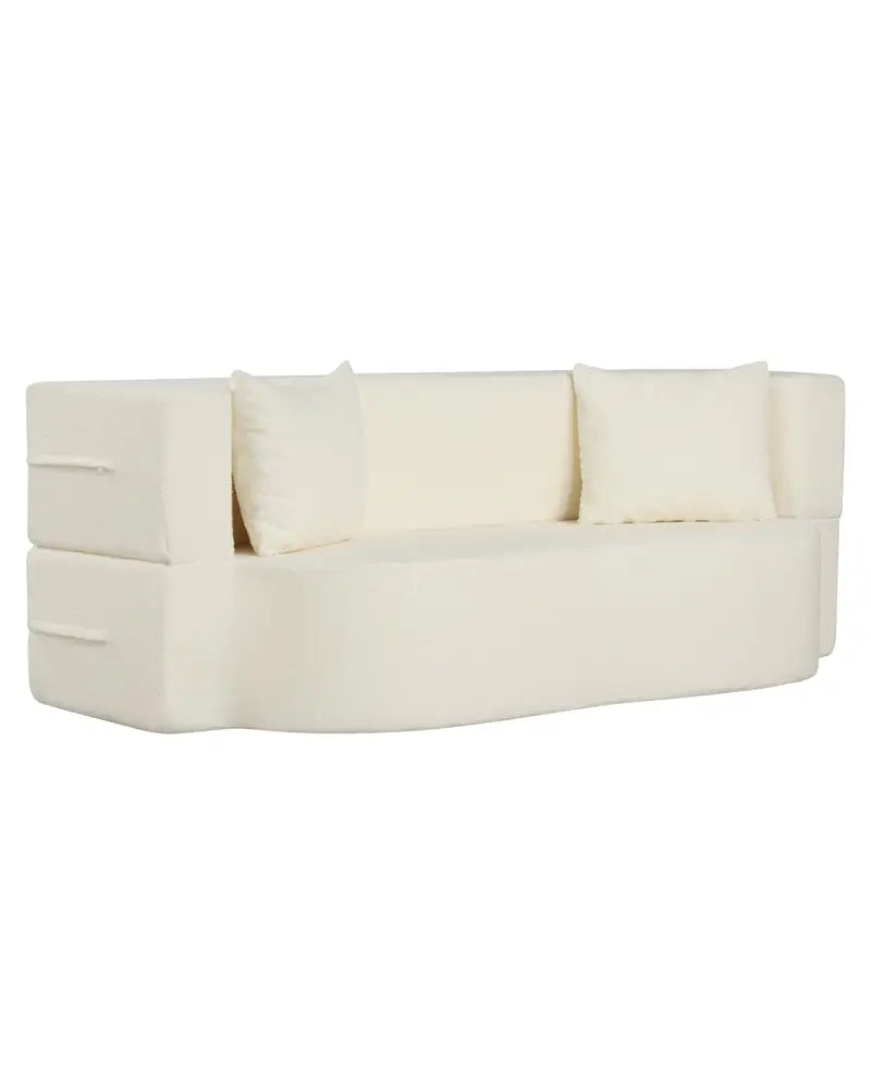 75.5 inch Folding Sofa Bed 2-in-1 Convertible Teddy Fleece Floor Loveseat with 2 Comfortable Pillows-Beige - Beige