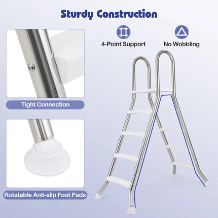 75.6’’ Above Ground Pool Ladder A-Frame Swimming Pool 4-Step Ladder for Up to 55’’ Pool Wall Height - Silver - Swimming