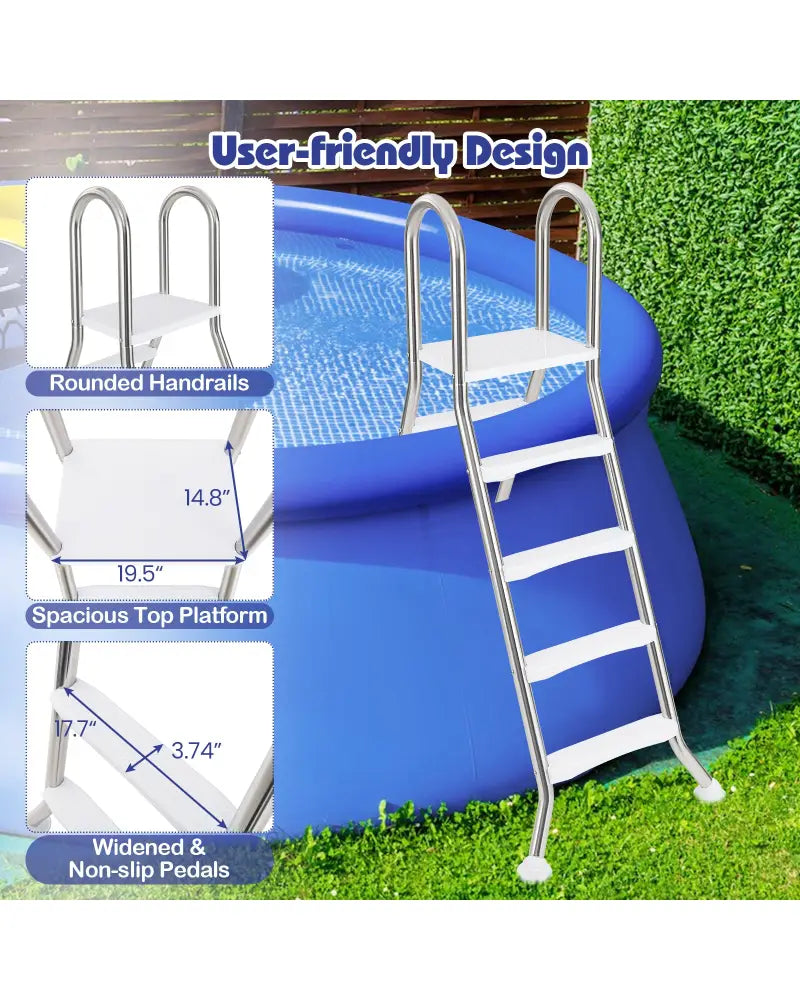 75.6’’ Above Ground Pool Ladder A-Frame Swimming Pool 4-Step Ladder for Up to 55’’ Pool Wall Height - Silver - Swimming