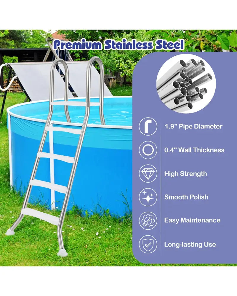 75.6’’ Above Ground Pool Ladder A-Frame Swimming Pool 4-Step Ladder for Up to 55’’ Pool Wall Height - Silver - Swimming