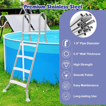 75.6’’ Above Ground Pool Ladder A-Frame Swimming Pool 4-Step Ladder for Up to 55’’ Pool Wall Height - Silver - Swimming