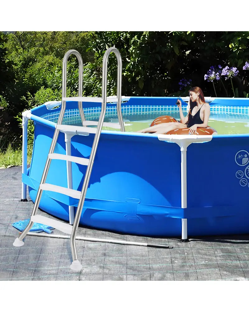 75.6’’ Above Ground Pool Ladder A-Frame Swimming Pool 4-Step Ladder for Up to 55’’ Pool Wall Height - Silver - Swimming