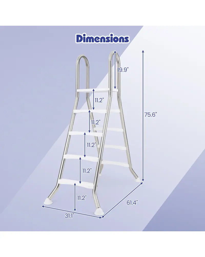 75.6’’ Above Ground Pool Ladder A-Frame Swimming Pool 4-Step Ladder for Up to 55’’ Pool Wall Height - Silver - Swimming