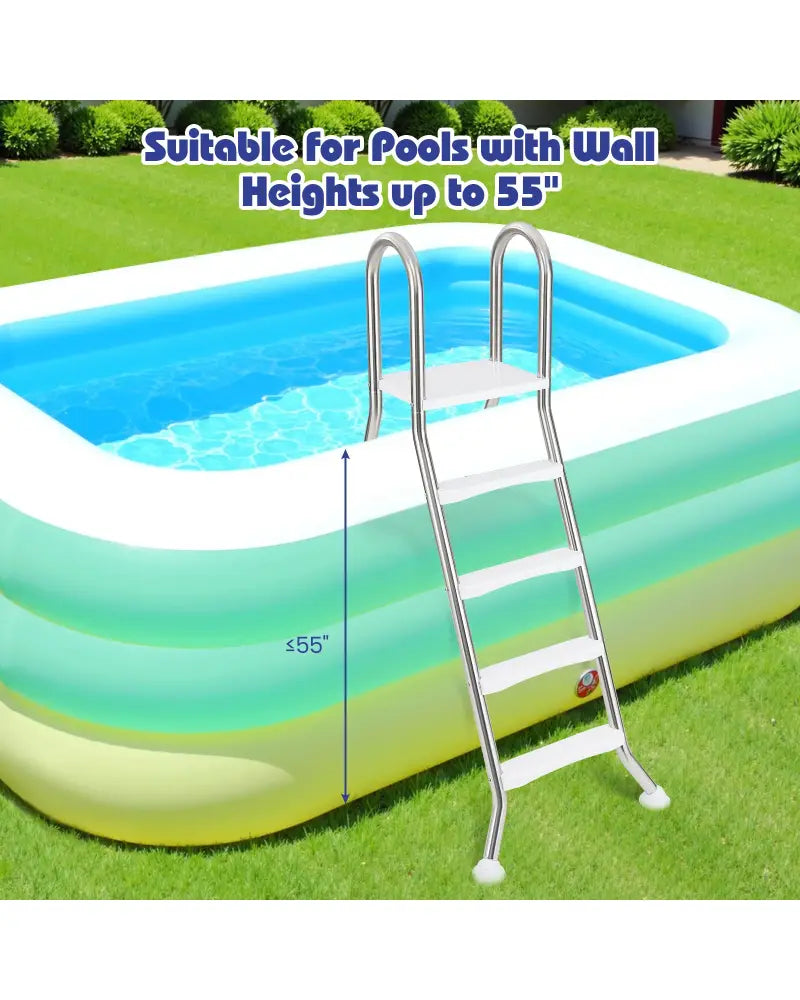 75.6’’ Above Ground Pool Ladder A-Frame Swimming Pool 4-Step Ladder for Up to 55’’ Pool Wall Height - Silver - Swimming