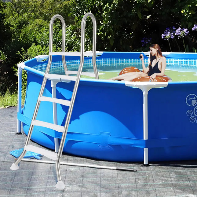 75.6’’ Above Ground Pool Ladder A-Frame Swimming Pool 4-Step Ladder for Up to 55’’ Pool Wall Height - Silver - Swimming