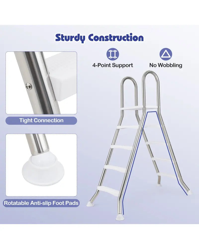75.6’’ Above Ground Pool Ladder A-Frame Swimming Pool 4-Step Ladder for Up to 55’’ Pool Wall Height - Silver - Swimming