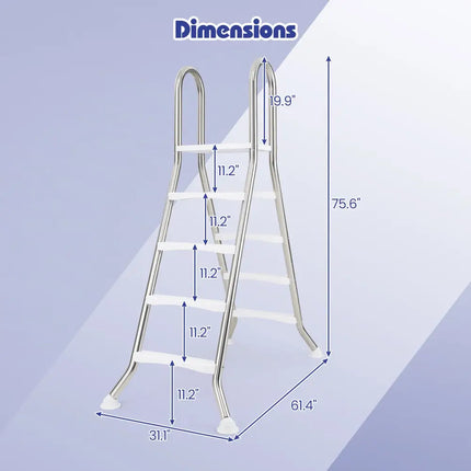 75.6’’ Above Ground Pool Ladder A-Frame Swimming Pool 4-Step Ladder for Up to 55’’ Pool Wall Height - Silver - Swimming