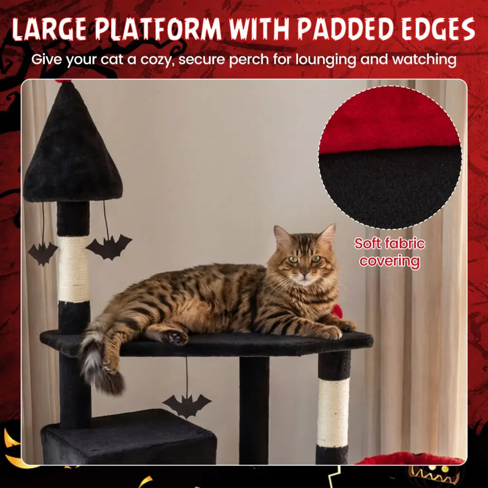 75 Inch Gothic Cat Tree with 2 Condos and Top Perch for Large Cats 20+ LBS-Black - Black - Cat Trees Condos & Scratchers