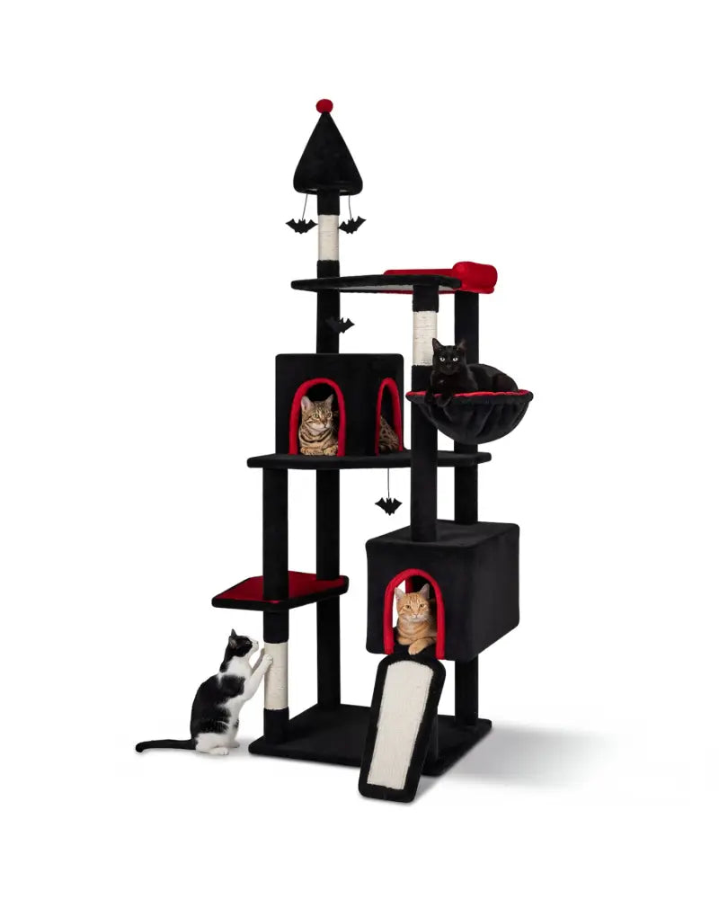 75 Inch Gothic Cat Tree with 2 Condos and Top Perch for Large Cats 20+ LBS-Black - Black - Cat Trees Condos & Scratchers
