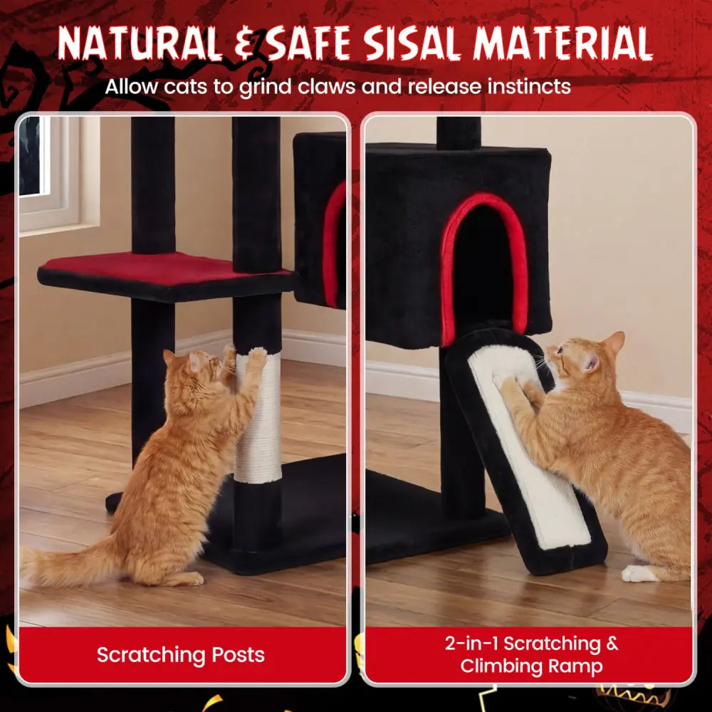 75 Inch Gothic Cat Tree with 2 Condos and Top Perch for Large Cats 20+ LBS-Black - Black - Cat Trees Condos & Scratchers