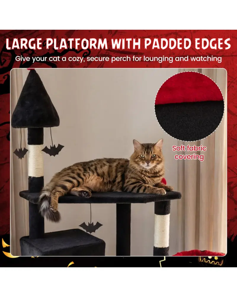 75 Inch Gothic Cat Tree with 2 Condos and Top Perch for Large Cats 20+ LBS-Black - Black - Cat Trees Condos & Scratchers