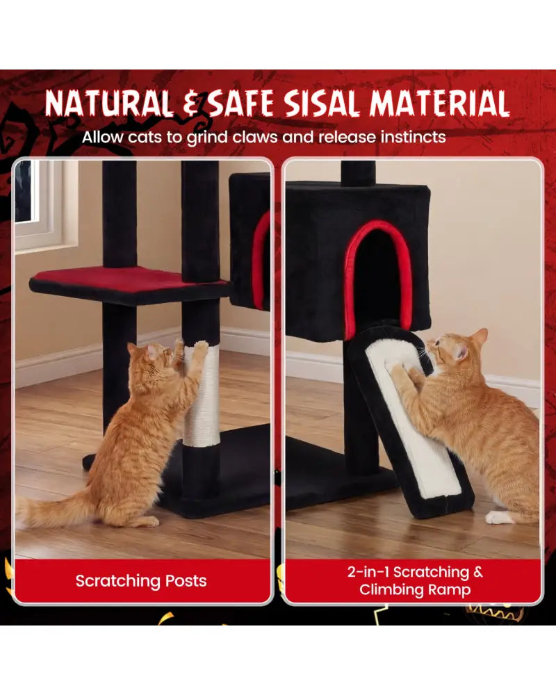 75 Inch Gothic Cat Tree with 2 Condos and Top Perch for Large Cats 20+ LBS-Black - Black - Cat Trees Condos & Scratchers