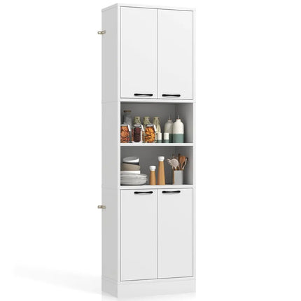 75 Inch Kitchen Pantry Cabinet Tall Cupboard with Doors and Shelves-White - White - Sideboards Cabinets & Buffets