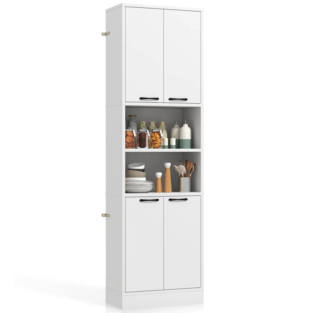 75 Inch Kitchen Pantry Cabinet Tall Cupboard with Doors and Shelves-White - White - Sideboards Cabinets & Buffets