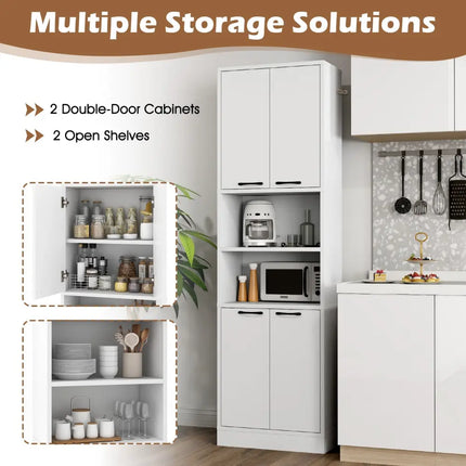 75 Inch Kitchen Pantry Cabinet Tall Cupboard with Doors and Shelves-White - White - Sideboards Cabinets & Buffets