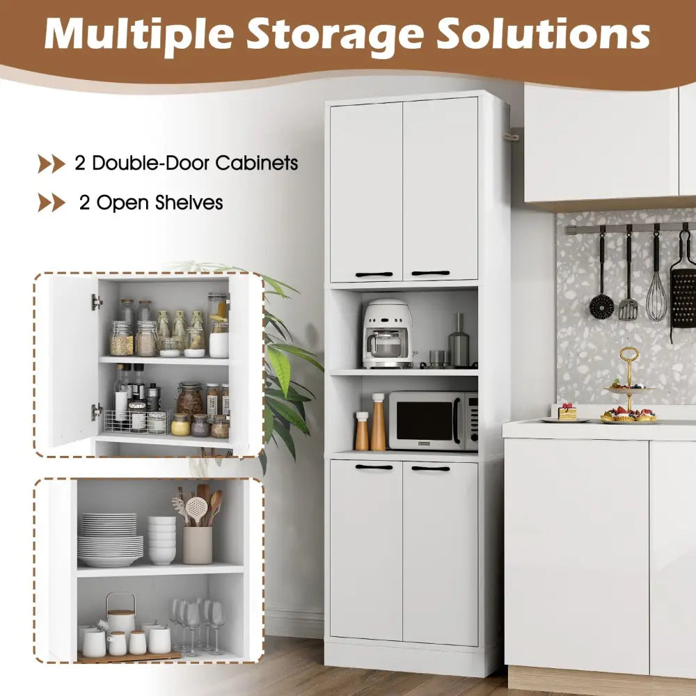 75 Inch Kitchen Pantry Cabinet Tall Cupboard with Doors and Shelves-White - White - Sideboards Cabinets & Buffets