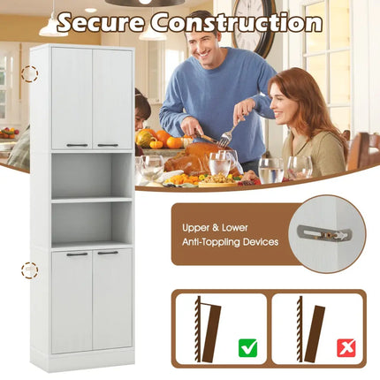 75 Inch Kitchen Pantry Cabinet Tall Cupboard with Doors and Shelves-White Oak - Oak - Sideboards Cabinets & Buffets