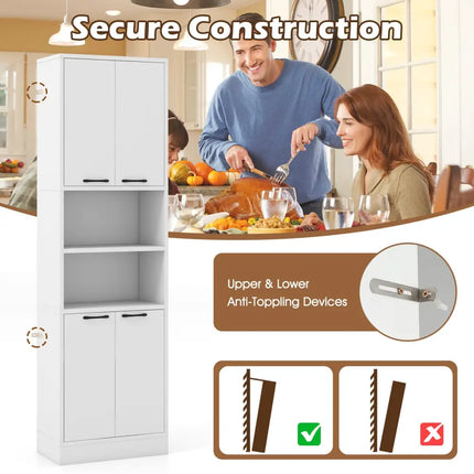 75 Inch Kitchen Pantry Cabinet Tall Cupboard with Doors and Shelves-White - White - Sideboards Cabinets & Buffets