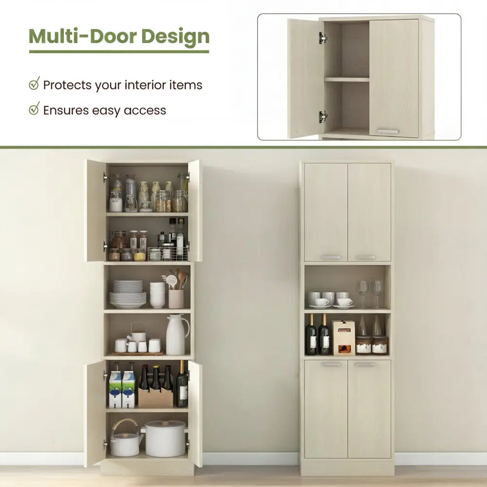 75 Inch Kitchen Pantry Cabinet Tall Cupboard with Doors and Shelves-Beige - Beige - Sideboards Cabinets & Buffets