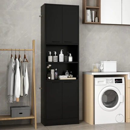 75 Inch Kitchen Pantry Cabinet Tall Cupboard with Doors and Shelves-Black - Black - Sideboards Cabinets & Buffets