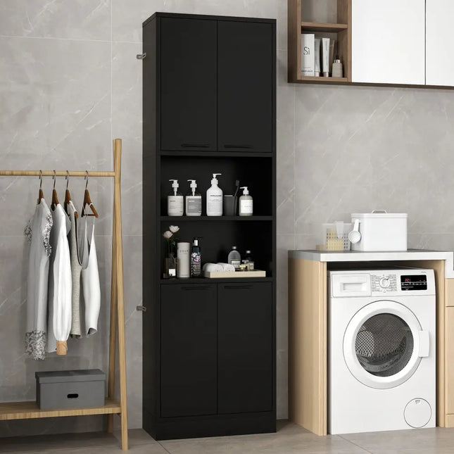75 Inch Kitchen Pantry Cabinet Tall Cupboard with Doors and Shelves-Black - Black - Sideboards Cabinets & Buffets