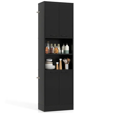 75 Inch Kitchen Pantry Cabinet Tall Cupboard with Doors and Shelves-Black - Black - Sideboards Cabinets & Buffets