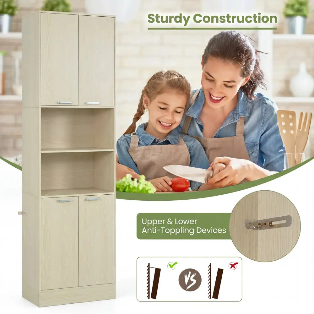 75 Inch Kitchen Pantry Cabinet Tall Cupboard with Doors and Shelves-Beige - Beige - Sideboards Cabinets & Buffets