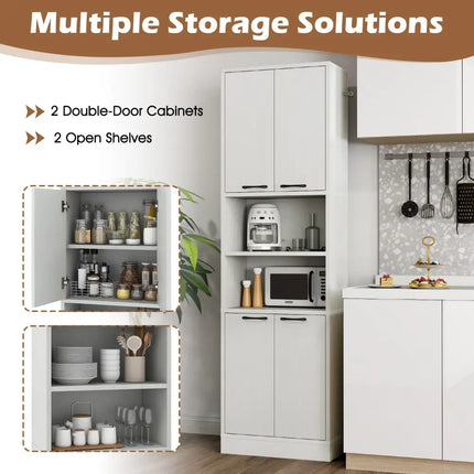 75 Inch Kitchen Pantry Cabinet Tall Cupboard with Doors and Shelves-White Oak - Oak - Sideboards Cabinets & Buffets