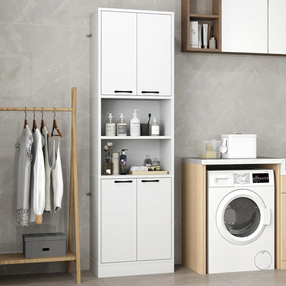 75 Inch Kitchen Pantry Cabinet Tall Cupboard with Doors and Shelves-White - White - Sideboards Cabinets & Buffets