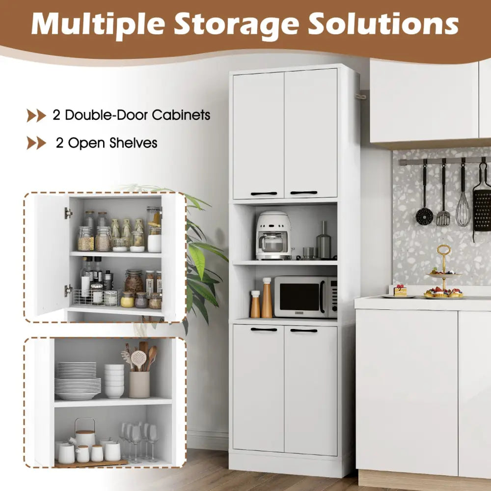 75 Inch Kitchen Pantry Cabinet Tall Cupboard with Doors and Shelves-White - White - Sideboards Cabinets & Buffets