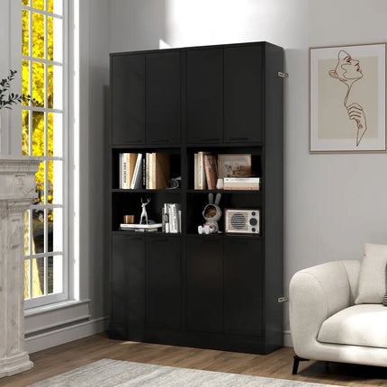 75 Inch Kitchen Pantry Cabinet Tall Cupboard with Doors and Shelves-Black - Black - Sideboards Cabinets & Buffets