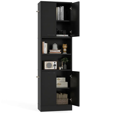 75 Inch Kitchen Pantry Cabinet Tall Cupboard with Doors and Shelves-Black - Black - Sideboards Cabinets & Buffets