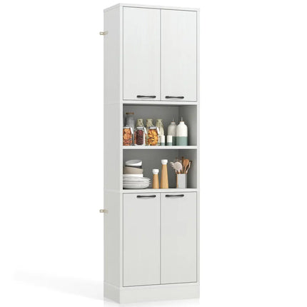 75 Inch Kitchen Pantry Cabinet Tall Cupboard with Doors and Shelves-White Oak - Oak - Sideboards Cabinets & Buffets