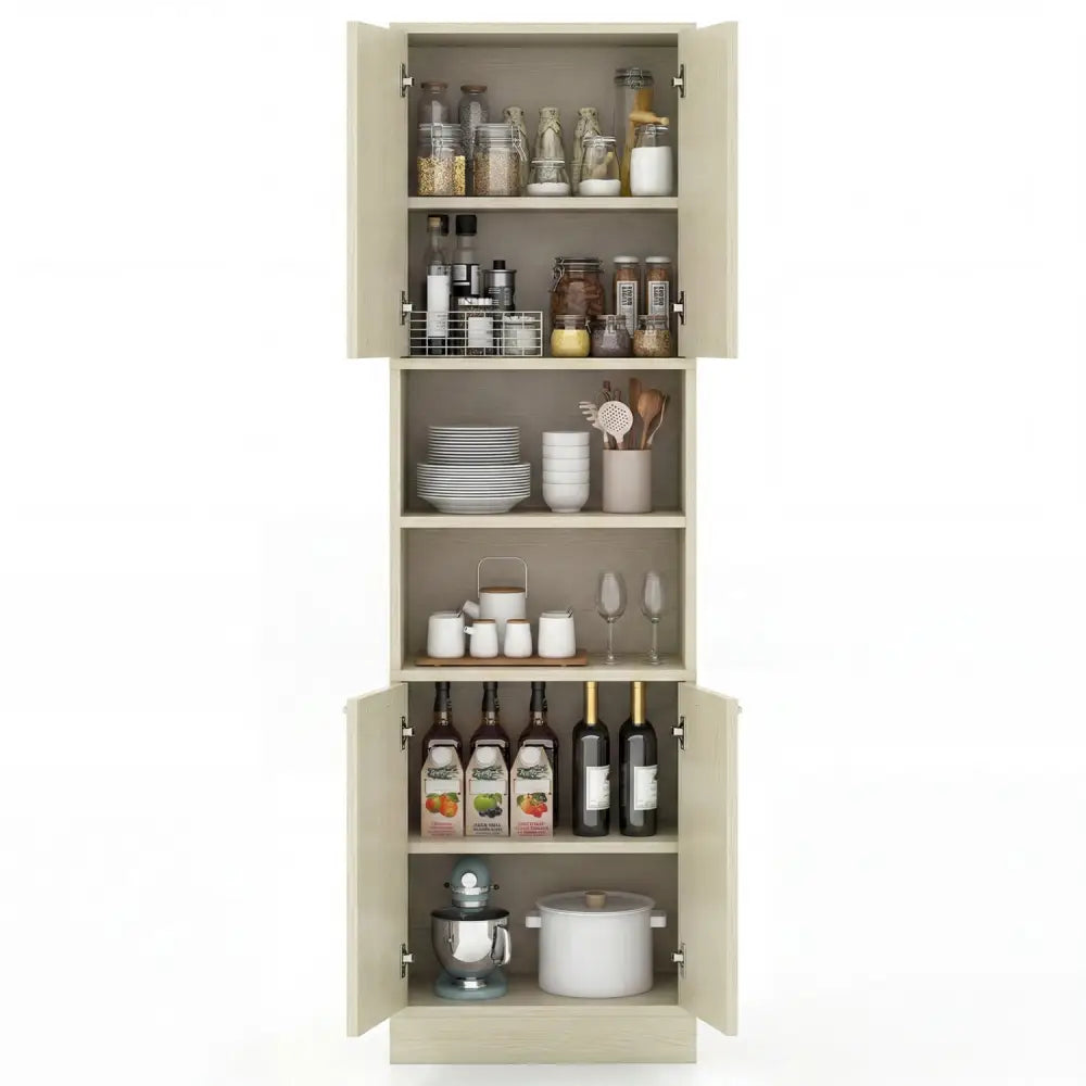 75 Inch Kitchen Pantry Cabinet Tall Cupboard with Doors and Shelves-Beige - Beige - Sideboards Cabinets & Buffets