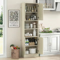 75 Inch Kitchen Pantry Cabinet Tall Cupboard with Doors and Shelves-Beige - Beige - Sideboards Cabinets & Buffets