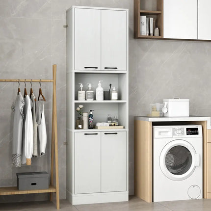 75 Inch Kitchen Pantry Cabinet Tall Cupboard with Doors and Shelves-White Oak - Oak - Sideboards Cabinets & Buffets