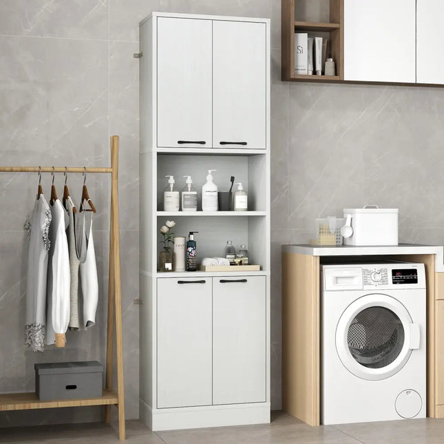 75 Inch Kitchen Pantry Cabinet Tall Cupboard with Doors and Shelves-White Oak - Oak - Sideboards Cabinets & Buffets