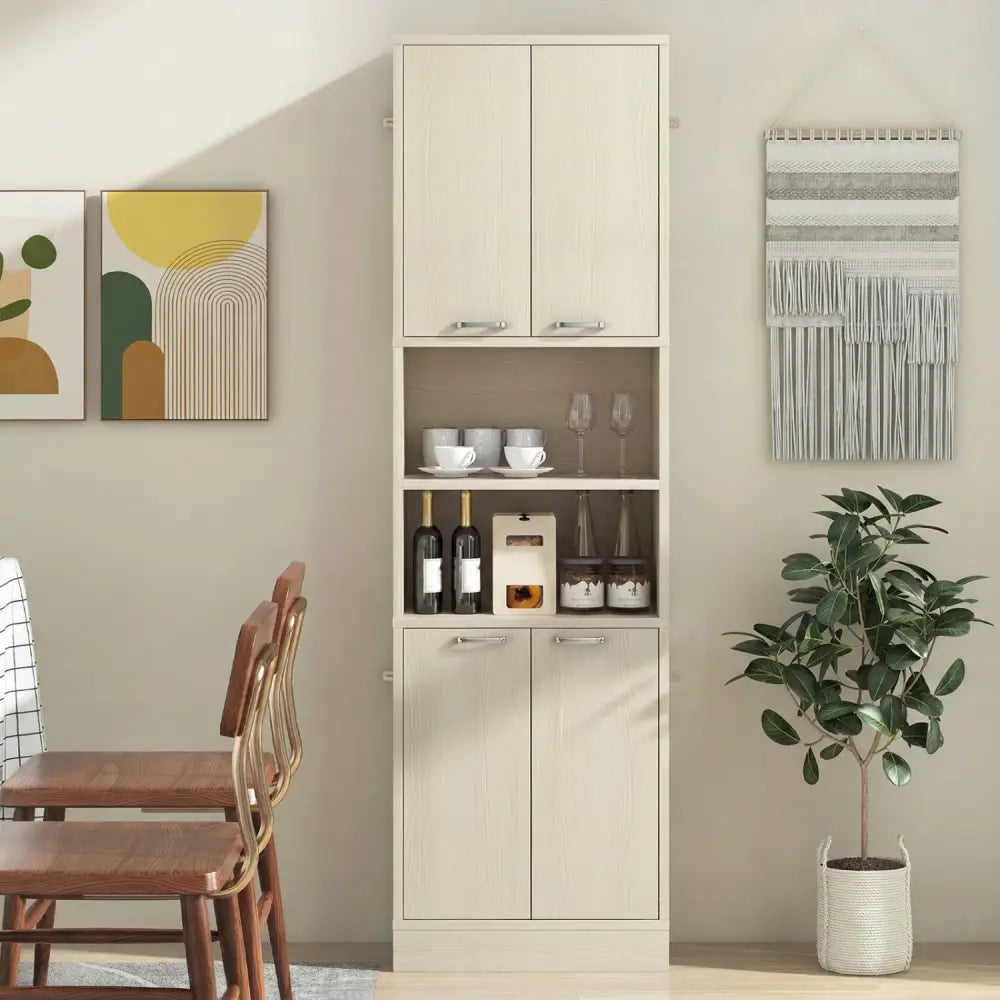 75 Inch Kitchen Pantry Cabinet Tall Cupboard with Doors and Shelves-Beige - Beige - Sideboards Cabinets & Buffets