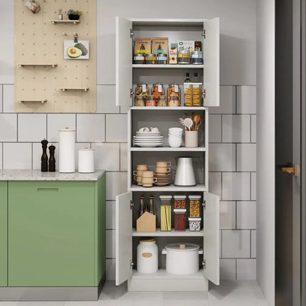 75 Inch Kitchen Pantry Cabinet Tall Cupboard with Doors and Shelves-White Oak - Oak - Sideboards Cabinets & Buffets