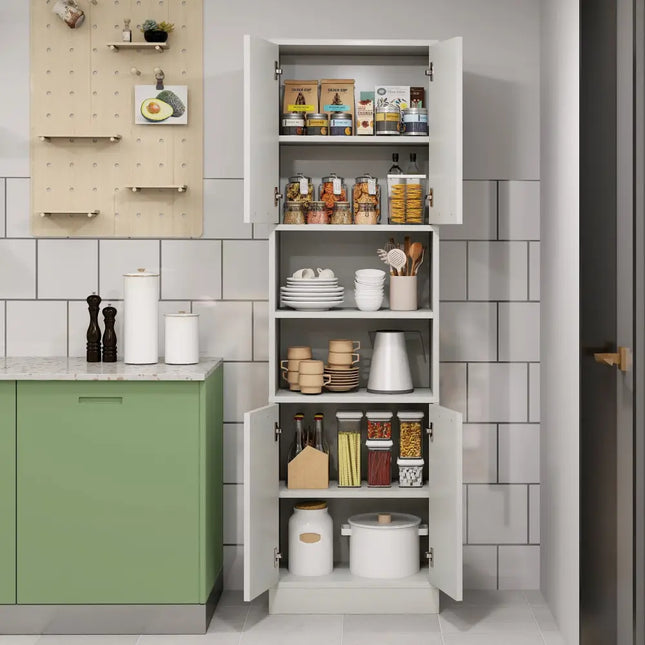 75 Inch Kitchen Pantry Cabinet Tall Cupboard with Doors and Shelves-White Oak - Oak - Sideboards Cabinets & Buffets