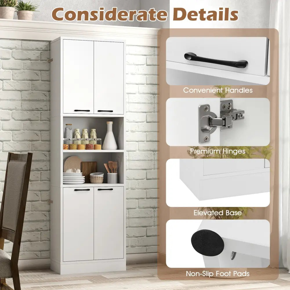 75 Inch Kitchen Pantry Cabinet Tall Cupboard with Doors and Shelves-White - White - Sideboards Cabinets & Buffets