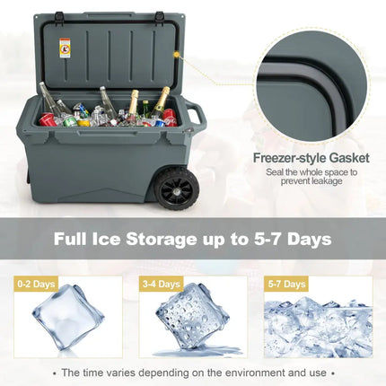 75 Quart Portable Cooler Rotomolded Ice Chest with Handles and Wheels-Gray - Gray - Coolers