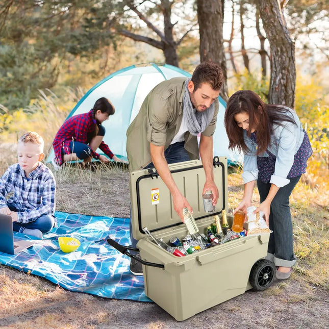 75 Quart Portable Cooler Rotomolded Ice Chest with Handles and Wheels-Tan - Tan - Coolers