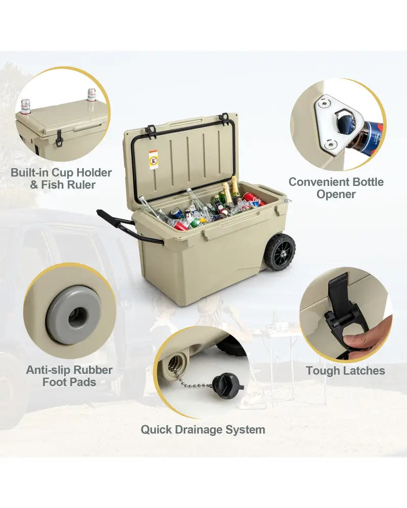 75 Quart Portable Cooler Rotomolded Ice Chest with Handles and Wheels-Tan - Tan - Coolers