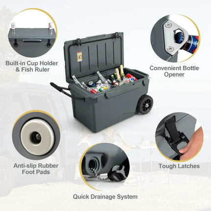 75 Quart Portable Cooler Rotomolded Ice Chest with Handles and Wheels-Gray - Gray - Coolers